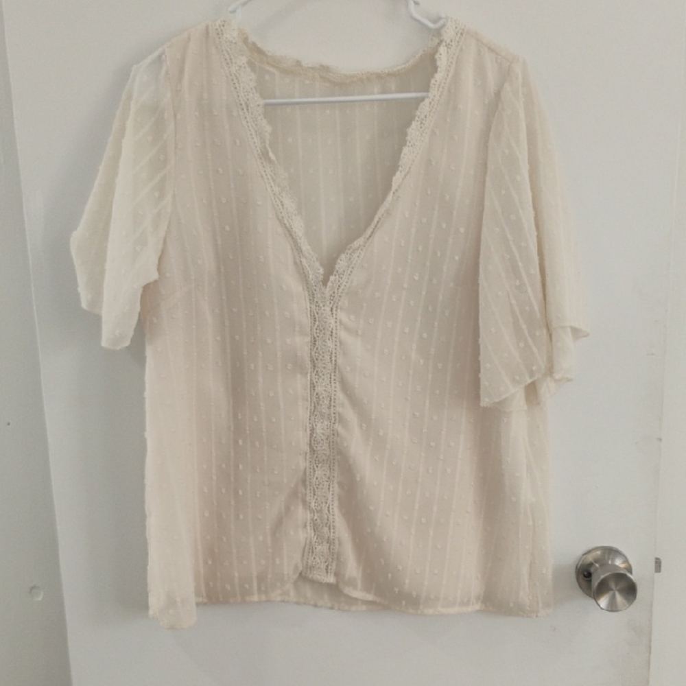 SHEIN Ivory Lace Trim Blouse